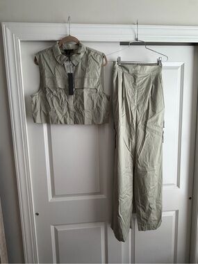 House of Harlow - Utility Vest and High-Waist Wide Leg Pants Set - Sage